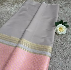 Thai Silk Cotton Blend Fabric Gray Pink Gold Brocade 100x180cm Handmade New