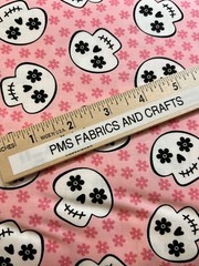 MODA Halloween Fab Boo 100% cotton fabric yard 36 x 44 PINK 22483 19 SKULLS