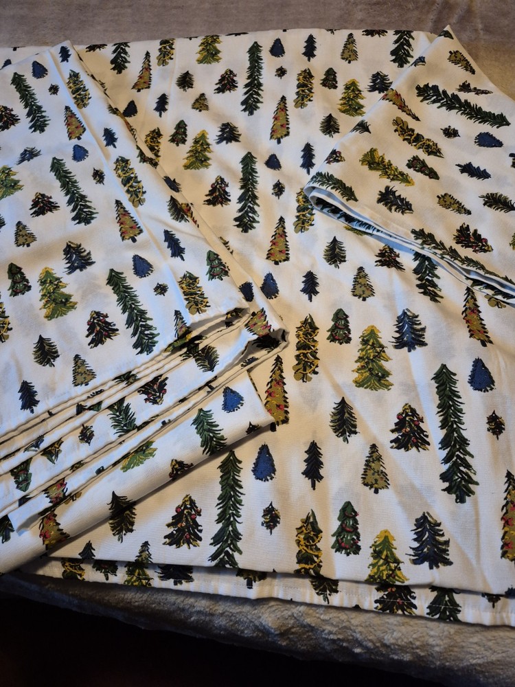 2 – 60″ W X 120″ L Christmas Tablecloths – Folk Art Christmas Trees – Heavy…
