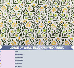 Indian Hand Block Print 60/60 Green 100% Cotton Fabric by the Yard, Lightweight