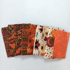 Lot of 8 Fall/Retro Cotton Fat Quarters Paisley Leaves Stripes Turkey Pumpkins