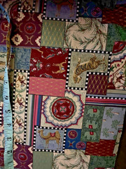 VTG Moroccan Patchwork Tiles w/Jungle Animals Gold Accents Cheater Quilt BTHY