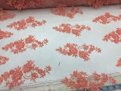 Elegant Coral Hand Beaded Mesh Lace.Wedding/Bridal Fabric.36x50inches.by yard.