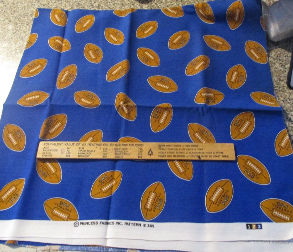 1 Yard x 32″ wide Fabric Quilt Football Pro Footballs Blue Princess Fabrics inc.