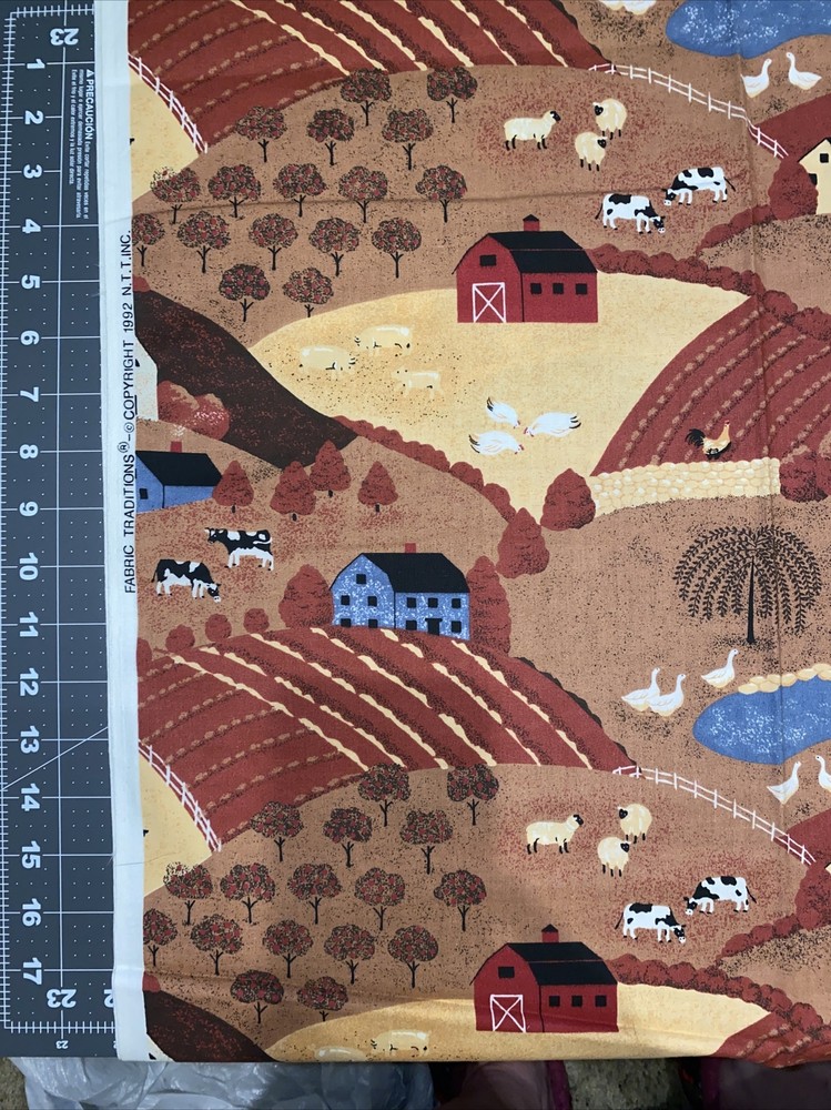 Farms Countryside Fabric Traditions 1992 Cotton Fabric 1/2 Yard (18” By 44”) New