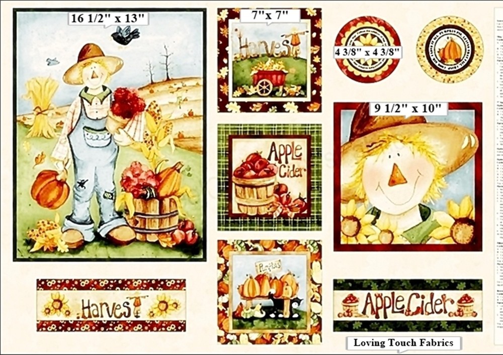 SCARECROW,HAPPY HARVEST,FALL,RED ROOSTER,KELLY MUELLER, FABRIC PANEL,23″X44″