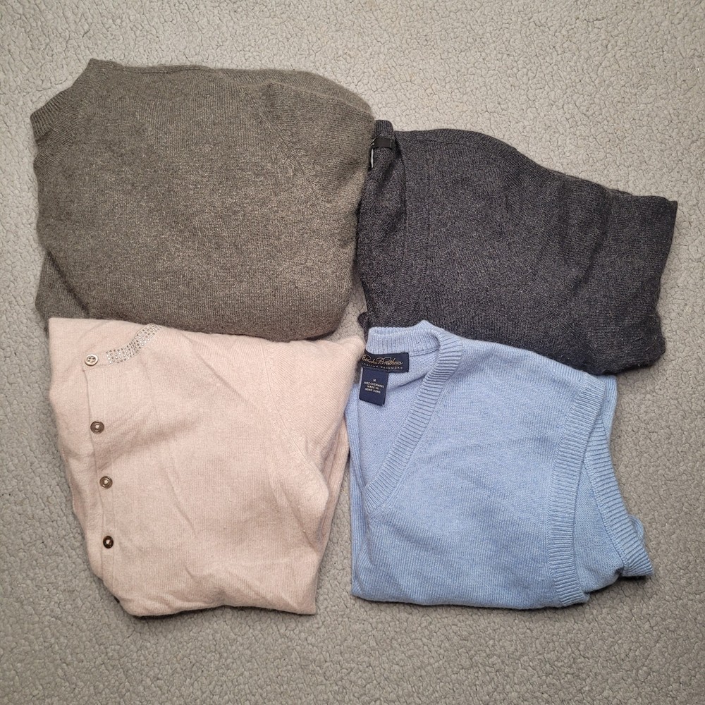 4pc CASHMERE Sweaters Tops Lot Crafts Cutter Flaws Holes Upcycle Fabric DIY
