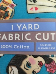 Fabric 1 Yard Cut Retro Sailor Tattoo Pin Ups Anchors Skulls Cotton Blue Multi