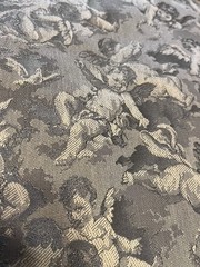 VTG Antique French Cherubs Damask Jacquard Interiors Fabric ~ Sage Olive Rare