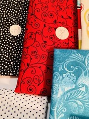 Lot of 10 Coordinating Fabric Scraps Bright Colors Sewing Theme Black Red Blue