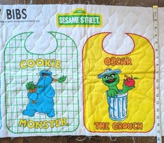 NOS VTG SESAME STREET Cut And Sew Quilted BIBS Panel Oscar Cookie Big Bird Ernie