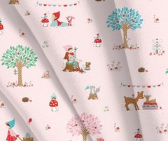 Whimsical Woodland Main Pink Fabric C17640 Tasha Noel By half yd cont cuts