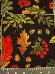 8 6.5″ Squares FALL RED ORANGE LEAVES, ACORNS on black Cotton Quilt Craft Fabric