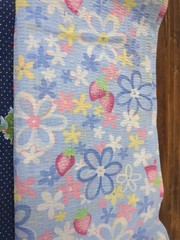 Lot of Fabric, flowers and strawberries, shades of blue, 1lb 5oz
