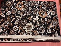 NOS 3.5 YDS HI-FASHION FABRIC TAN, WHITE FLORAL ON BLACK TRIO C-3154