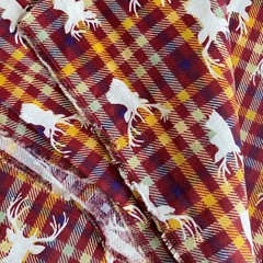1.2 YD Deer Plaid Fabric Maroon Cotton Print