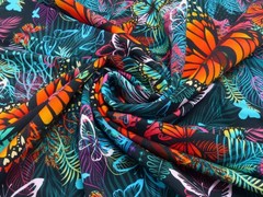 1m x 1.50m French terry butterfly butterflies blue 95% cotton, 5% EL 230g/m²