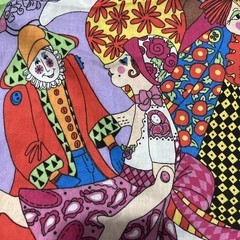 RARE! VTG Elinor Peace Bailey Print fabric Unique Dolls Clowns Ladies