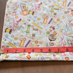 Beth Logan Blue Sewing Craft Art Sewing Theme Screen Print Fabric 43″ x 46″ NOS