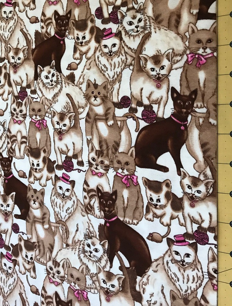 Cats with Pink Bows and Hats Flannel fabric sold by the yard #2190