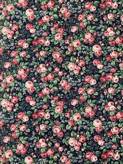 Pink Roses On Blue The Kesslers For Concord Cotton Fabric 1/2 Yard (18 By 44”)