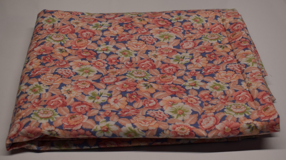 3.5 yards cotton quilting fabric PEACH MAUVE BLUE SAGE FLORAL country cottage