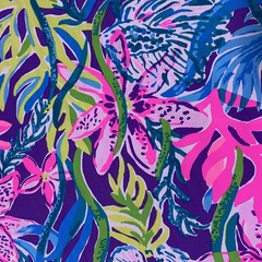 Lilly Pulitzer Cotton Poplin Fabric Pigment Purple Party All The Tide 36″ x 57″