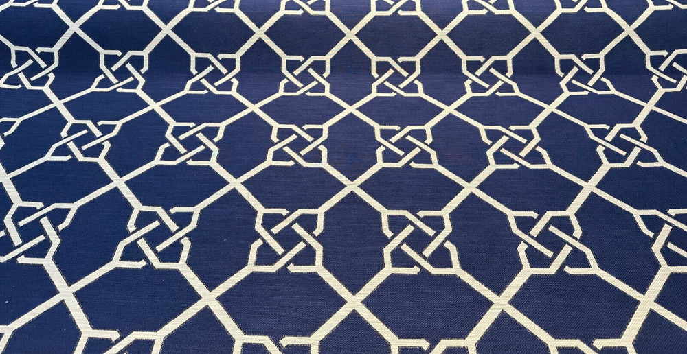 Bridle Navy Blue Geometric Jacquard Upholstery Regal Fabric By The Yard