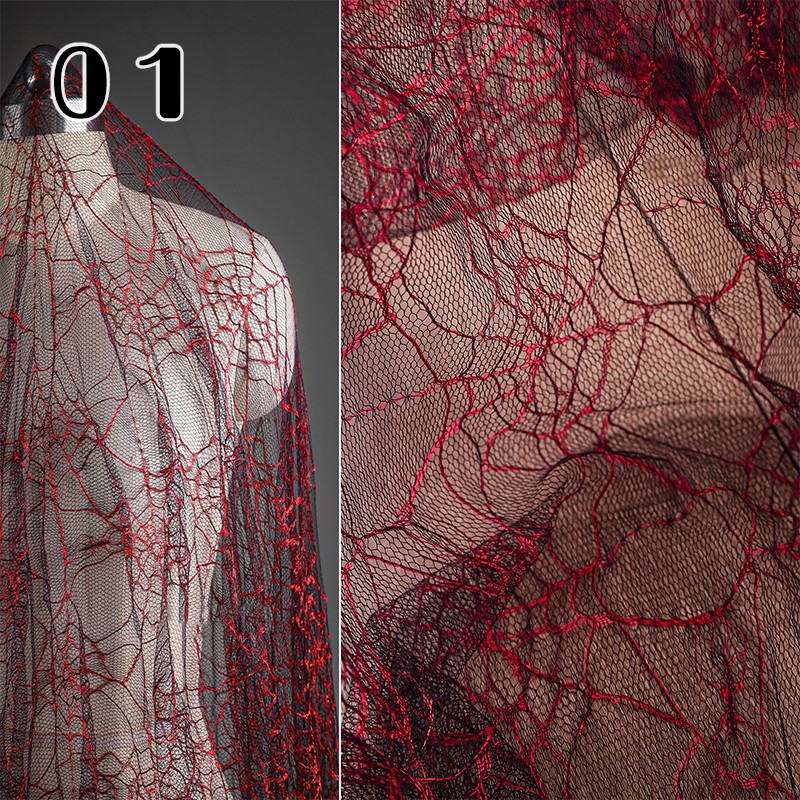 50*150cm Thin Transparent Spider Web Mesh Red Texture Fabric DIY Stage Crafts.