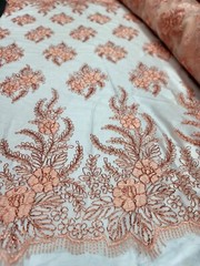 Fabric by The Yard Copper Lace Floral Sequin Metallic Cord Scallops