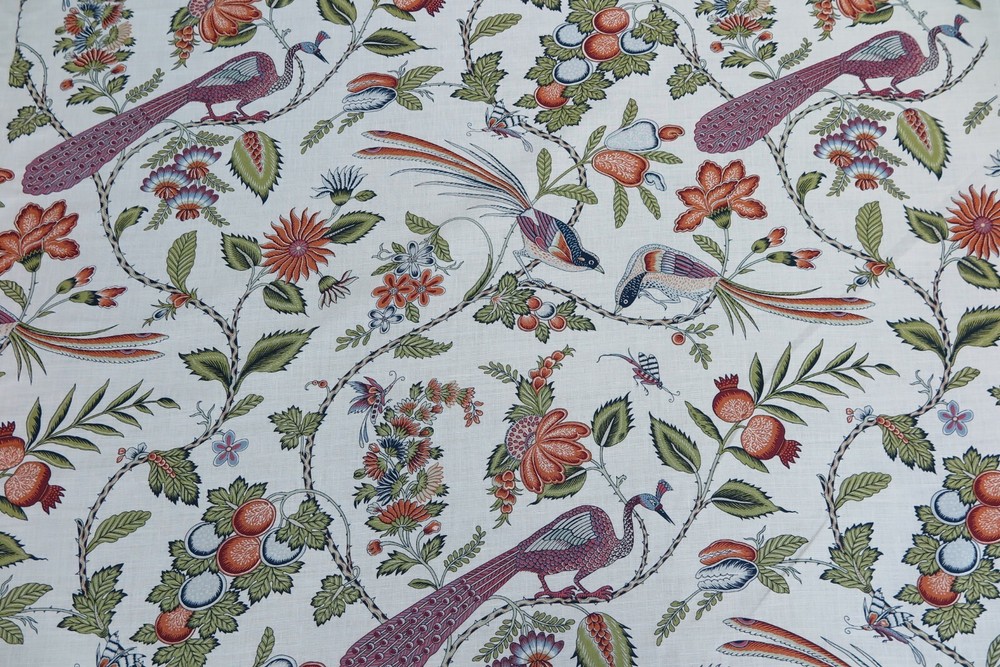 SCHUMACHER CURTAIN FABRIC DESIGN Campagne PERSIMMON & PINK 6.4 METRE LINEN BLEND