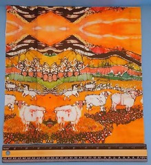 Carol Law Conklin Batik Cotton Fabric Panel Sheep on Sunny Summer Day 12×12