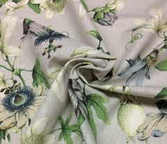 P KAUFMANN COUNTRY COTTAGE DOVE GRAY FLORAL DRAGONFLY LINEN FABRIC BY YARD 54″W
