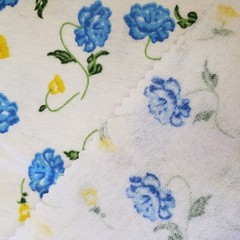 Blue Yellow Peone Print Cotton Flannel Fabric 45″ By Yard Floral Nursery Fabric