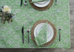Pear Green 72×190 Cotton Hand Block Print Tablecloth for Fall & Holiday Decor