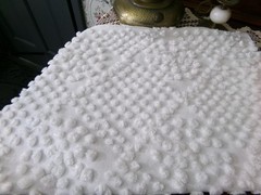White Vtg Chenille Bedspread Fabric, geometric popcorn dots 19″ x 24″ piece