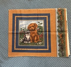 2 Different Pillow Panels (2 Cats & Dogs) Cranston Cotton Vintage Blue/Brown