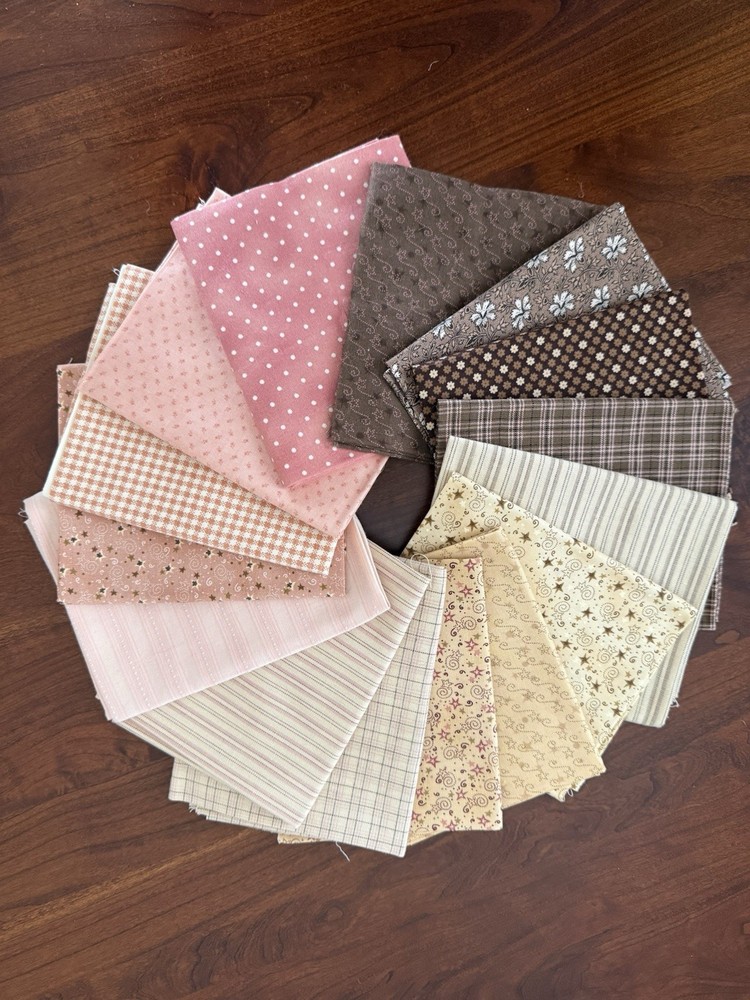NEW 15 Piece Fat Quarter BUNDLE All Quilters Fabric In Browns And Pinks