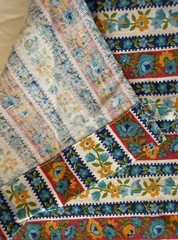 2x Vtg House N Home Fabrics Pieces Bright Primary Floral Stripe Flower 27″x49″