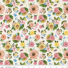 SWEET SPRING FLORAL ~ Ivory Background ~ Riley Blake ~ Lovely Pink Yellow Roses