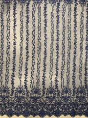 Daphne NAVY BLUE Faux Pearls Beaded Flowers and Vines Lace Embroidery on Mesh F