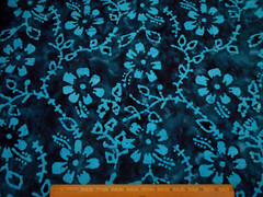 Batik Fabric By Half-Yard Turquoise Blue Floral on Dark Blue Premium Cotton #40