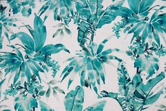 CHIVASSO CURTAIN FABRIC DESIGN “Jungle Like” 3.15 METRES TURQUOISE LINEN BLEND