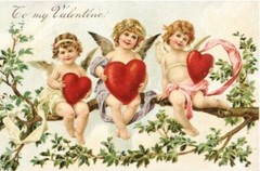 Set of TWO 4×7 Inch TO MY VALENTINE Angels w. Hearts Cotton Fabric Blocks