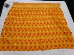 boho vtg chenille bedspread fabric, optic orange multisize cirrus dot 18″ x 24″