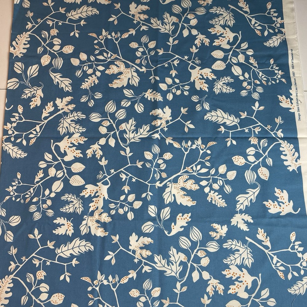 Vtg 2007 Ikea Sweden Fabric By Sissi Edholm & Lisa Ullenius Blue Leaves 60Wx32L