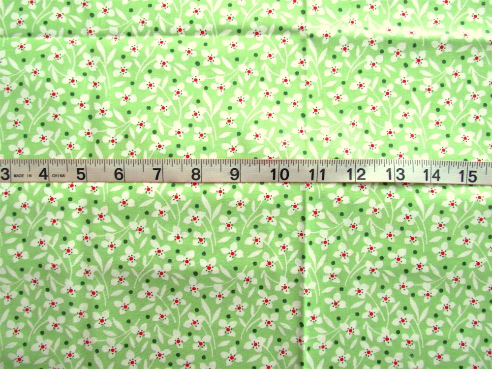 1/2 yd Cotton Fabric by Windham Fabrics Green with White Flowers
