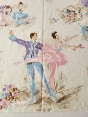 Vtg Mid Century Fabric Ballerina Ballet Pastel MCM Impressionist 50s 60s Remnant
