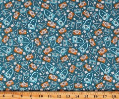 Cotton Cameras Welcome To Our Neighborwood Teal Fabric Print by the Yard D677.90