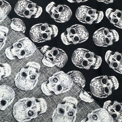 Halloween Black Gray White Sugar Skulls Collage Cotton Fabric BTHalfY #68